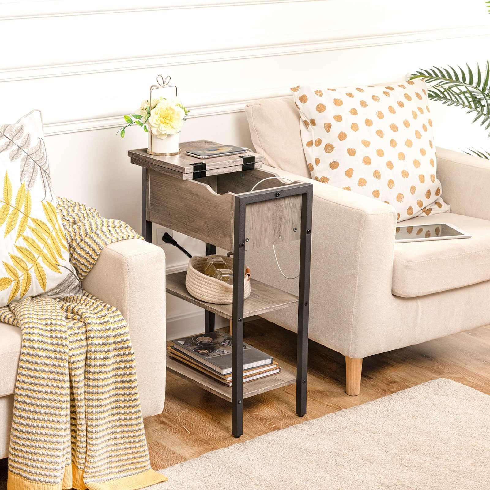 HOOBRO side table showing concealed storage under flip-top