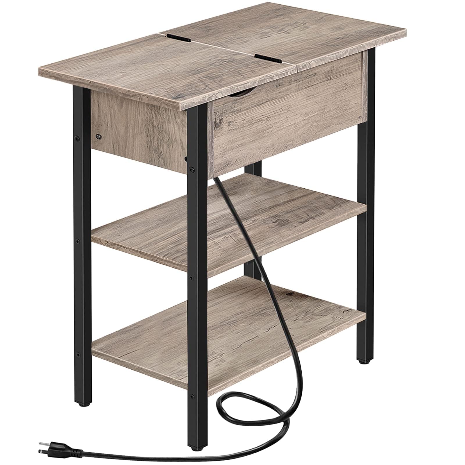 HOOBRO side table with flip-top drawer for hidden storage