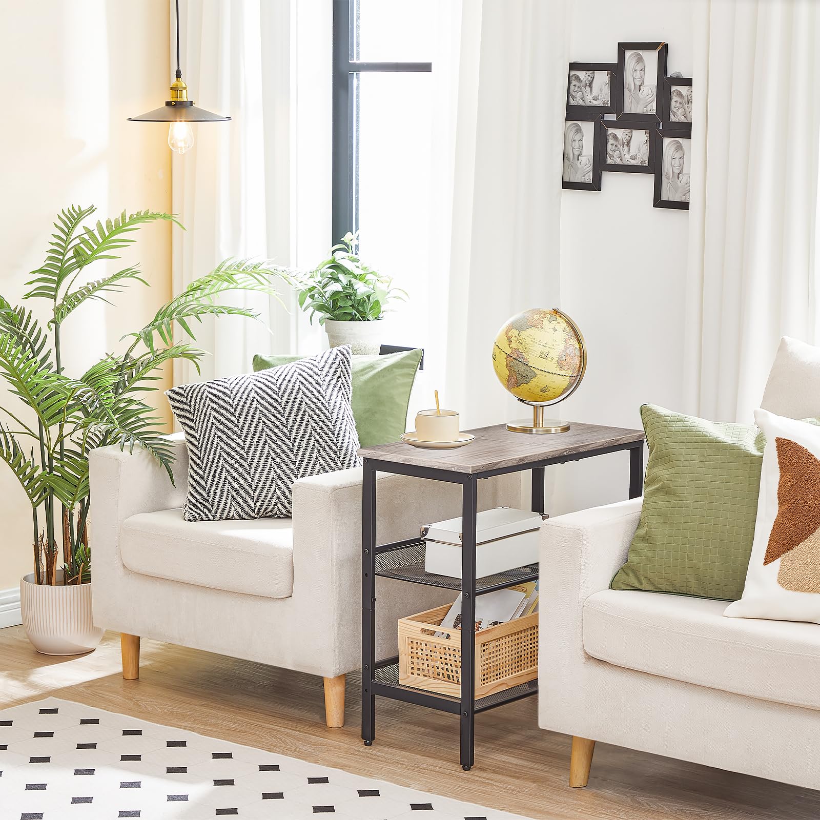 HOOBRO greige wood top and black frame enhances living room style