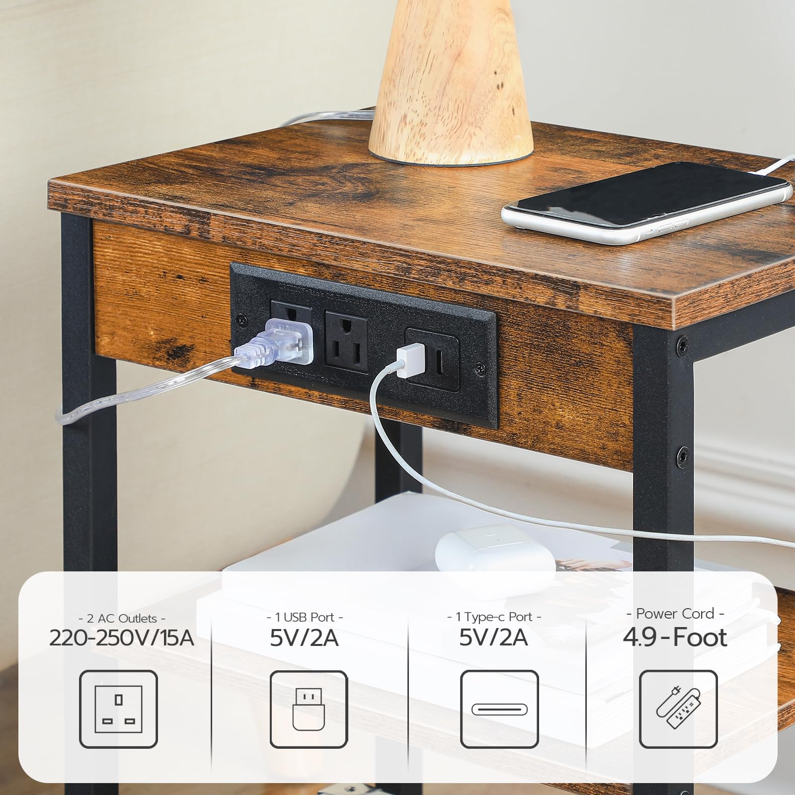 HOOBRO side table rustic brown finish adds warm industrial style