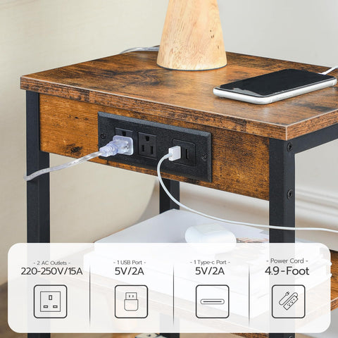 HOOBRO side table rustic brown finish adds warm industrial style
