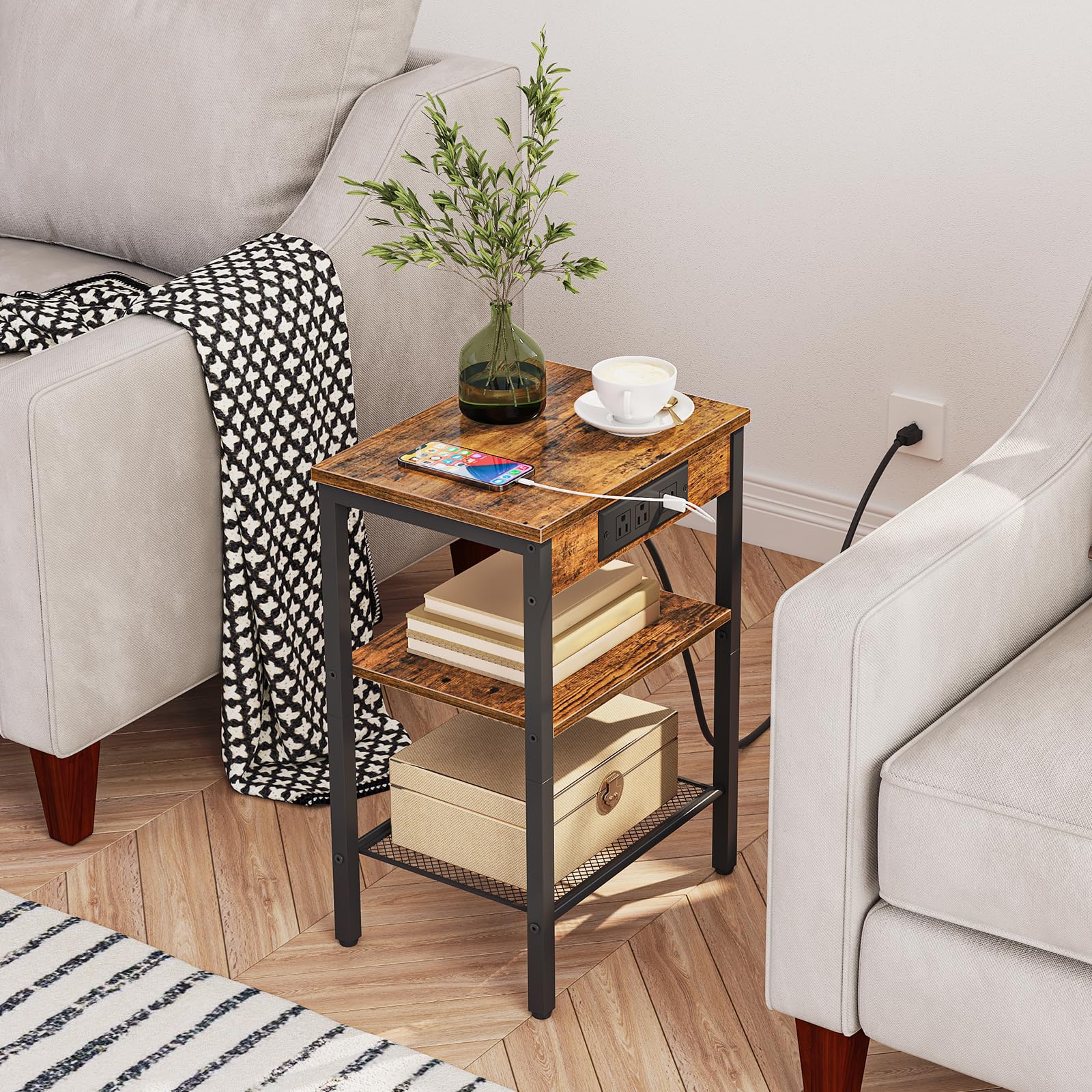 HOOBRO side table sturdy metal legs provide stable support