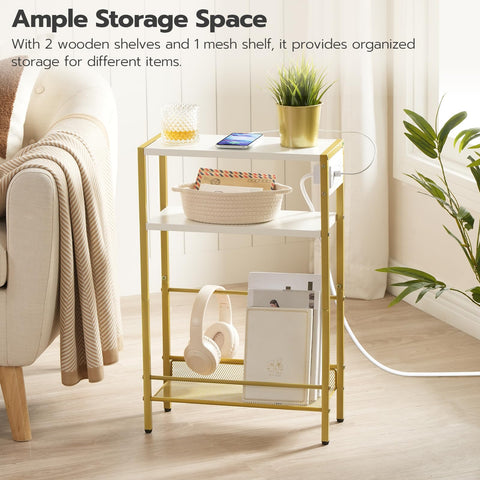 HOOBRO slim end table fits tight spaces, ideal beside sofa for quick access.