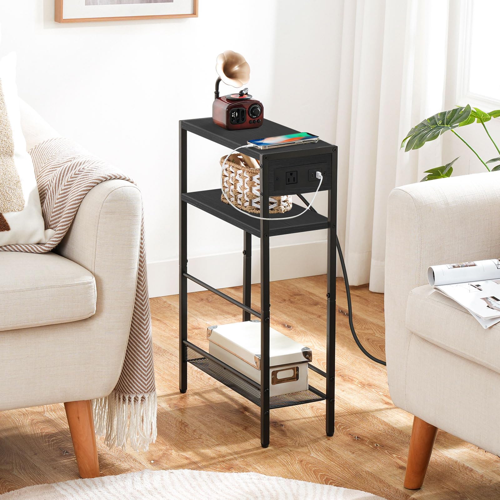 HOOBRO slim end table beside sofa offering compact design for tight spaces