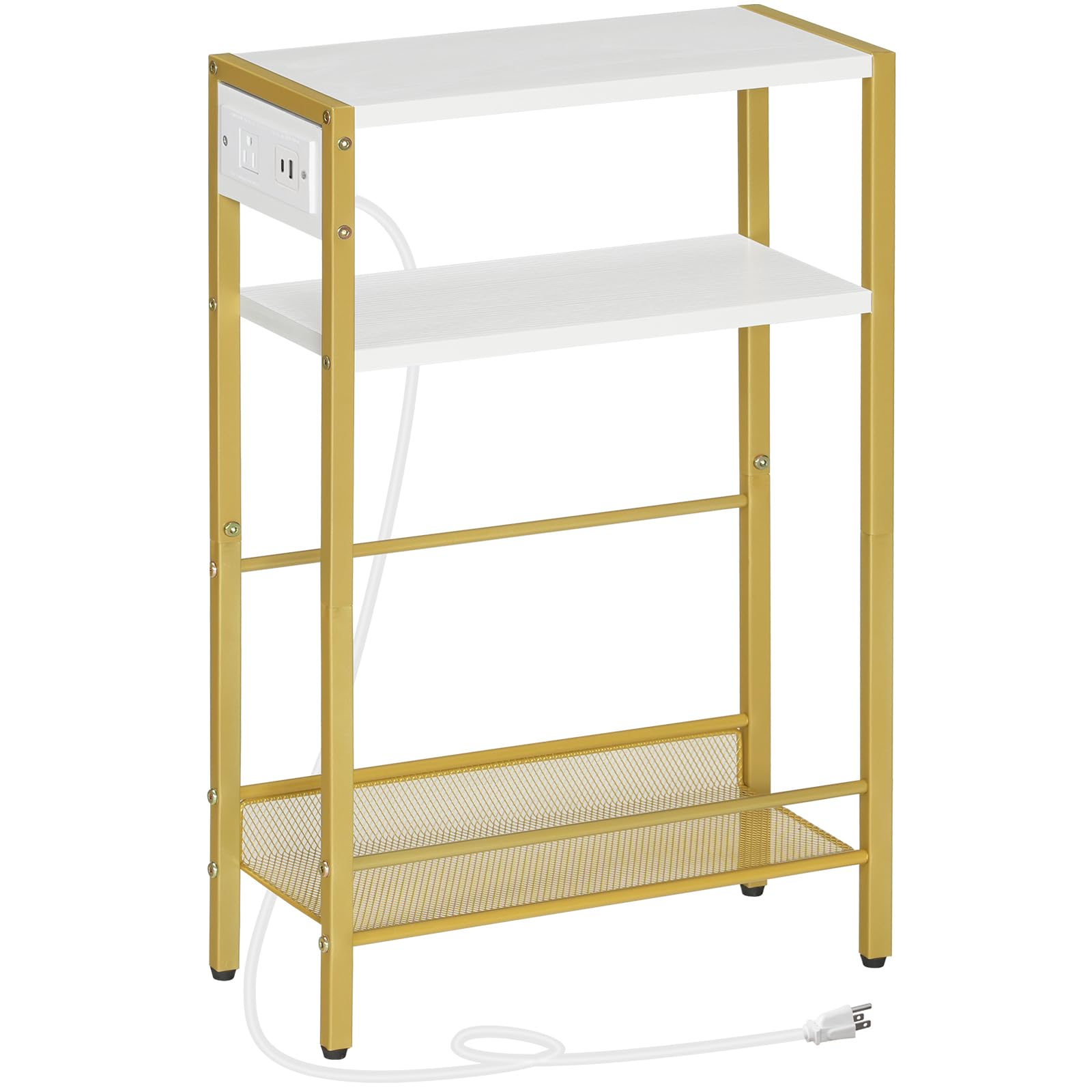 HOOBRO small narrow side table with charging station and USB ports for easy charging.