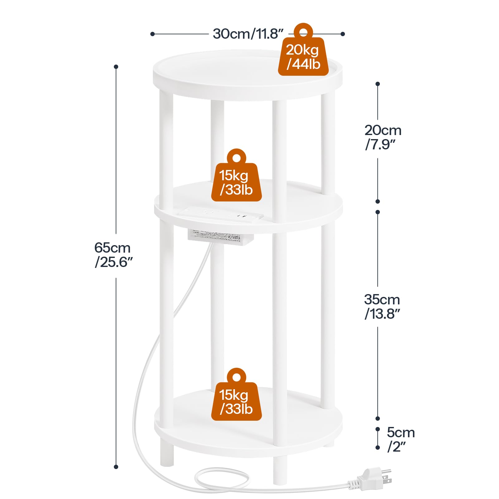 HOOBRO small round side table charging-station-type-c-port offers Type C charging by sofa.