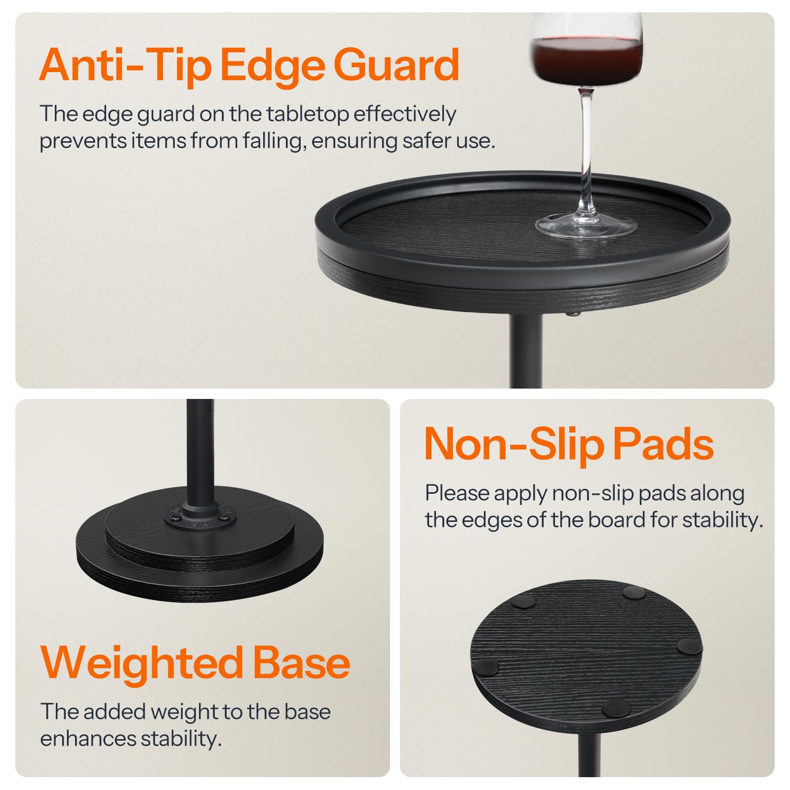HOOBRO small round table easy-assembly with labeled parts