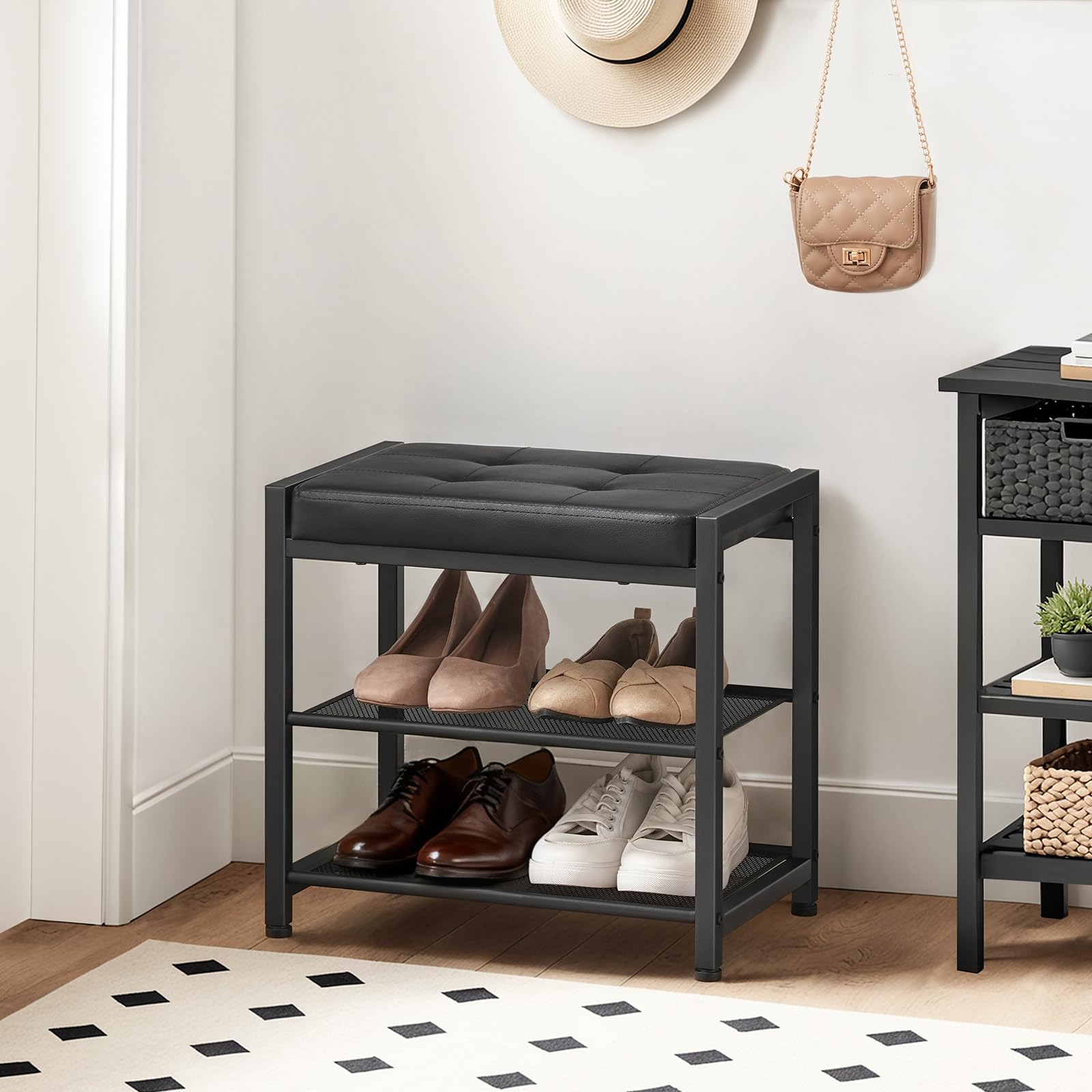 HOOBRO 3-tier shoe rack under the bench neatly organizes daily footwear.