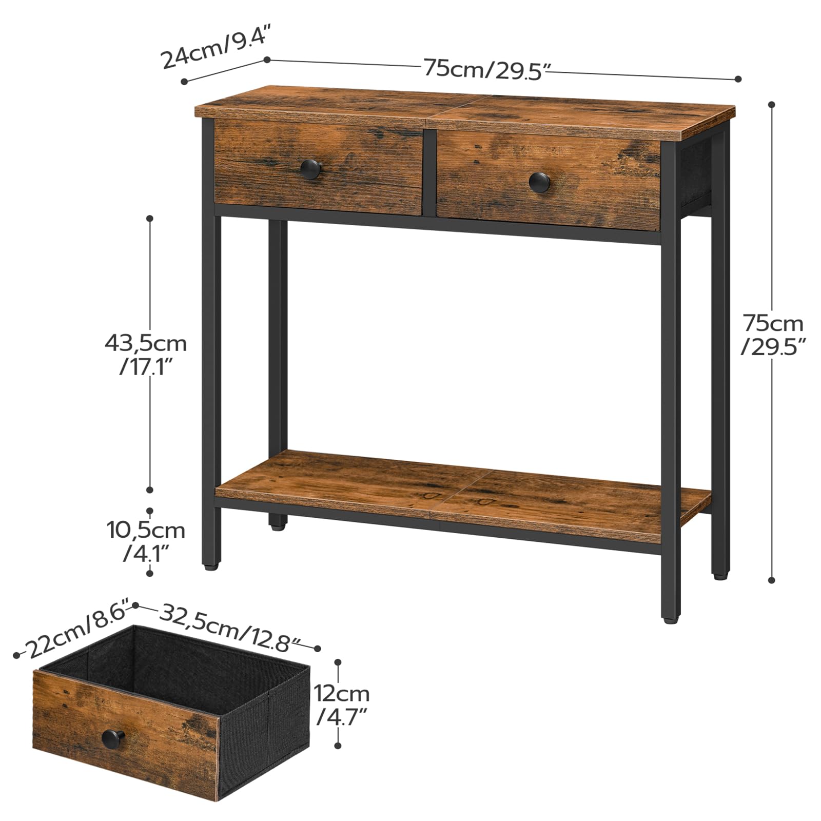 HOOBRO sofa table behind the couch with slim storage.