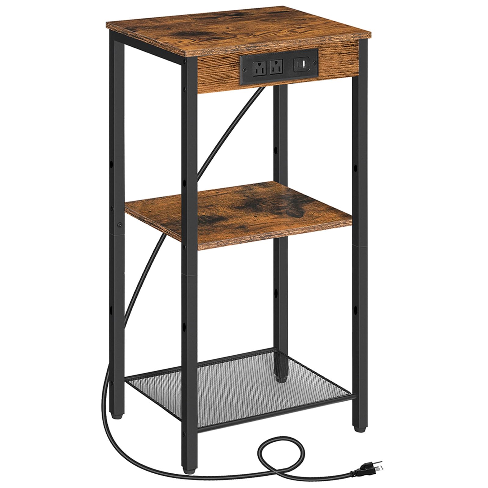 HOOBRO tall end table with charging station beside a sofa for easy device charging