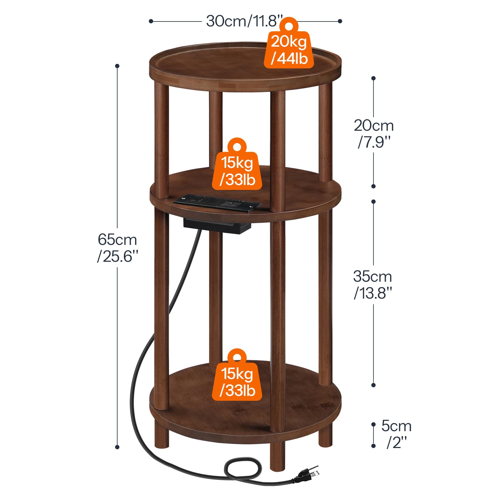 HOOBRO three-tier bamboo table assembled quickly with twist-lock design