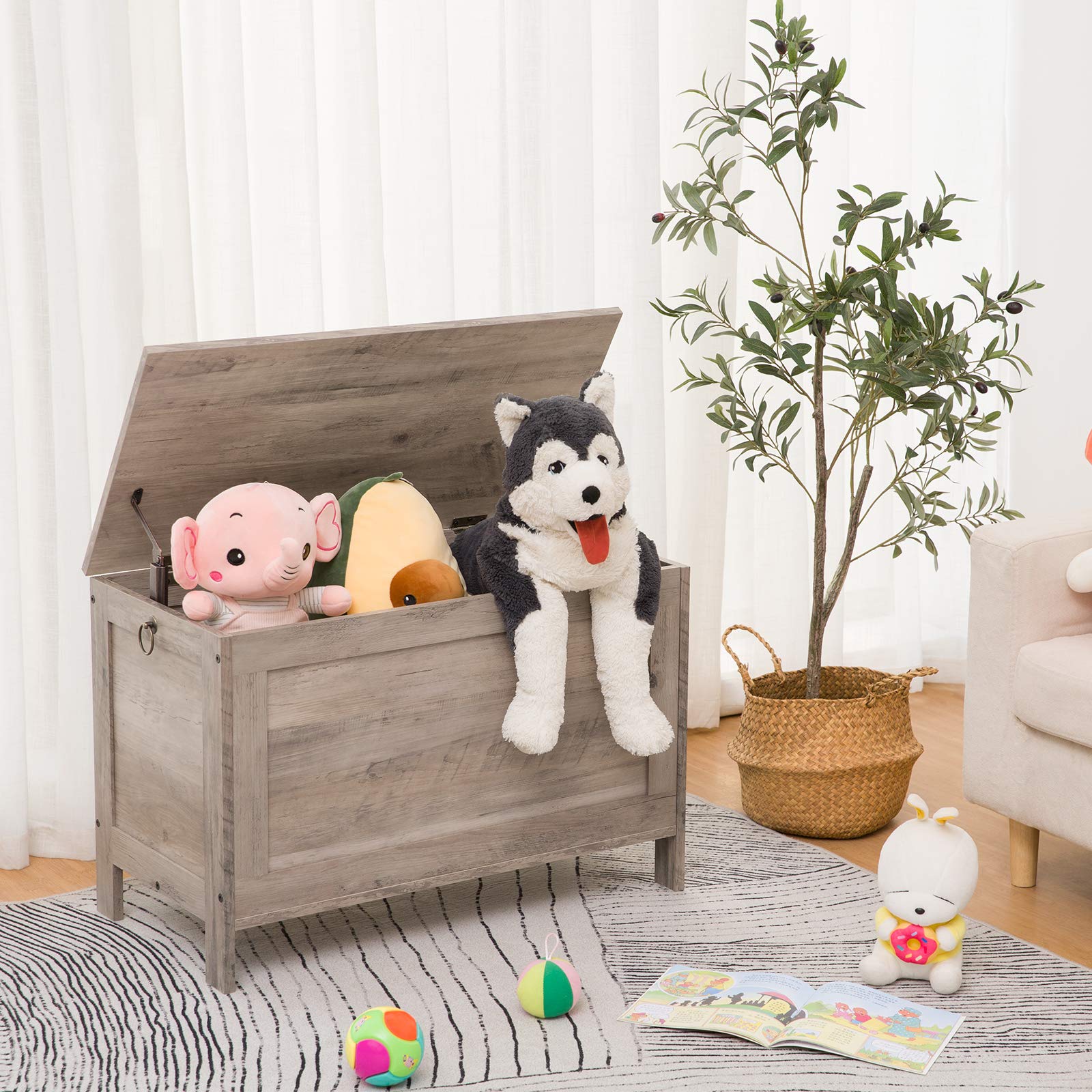 HOOBRO toy box supports 220 lb as a sturdy bench.