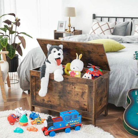 HOOBRO Toy Box safety hinge ensures smooth, safe lid opening for kids' toys and blankets.