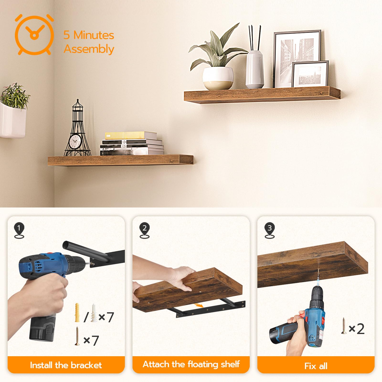 HOOBRO two-shelf set helps organize toiletries, towels, and small plants.