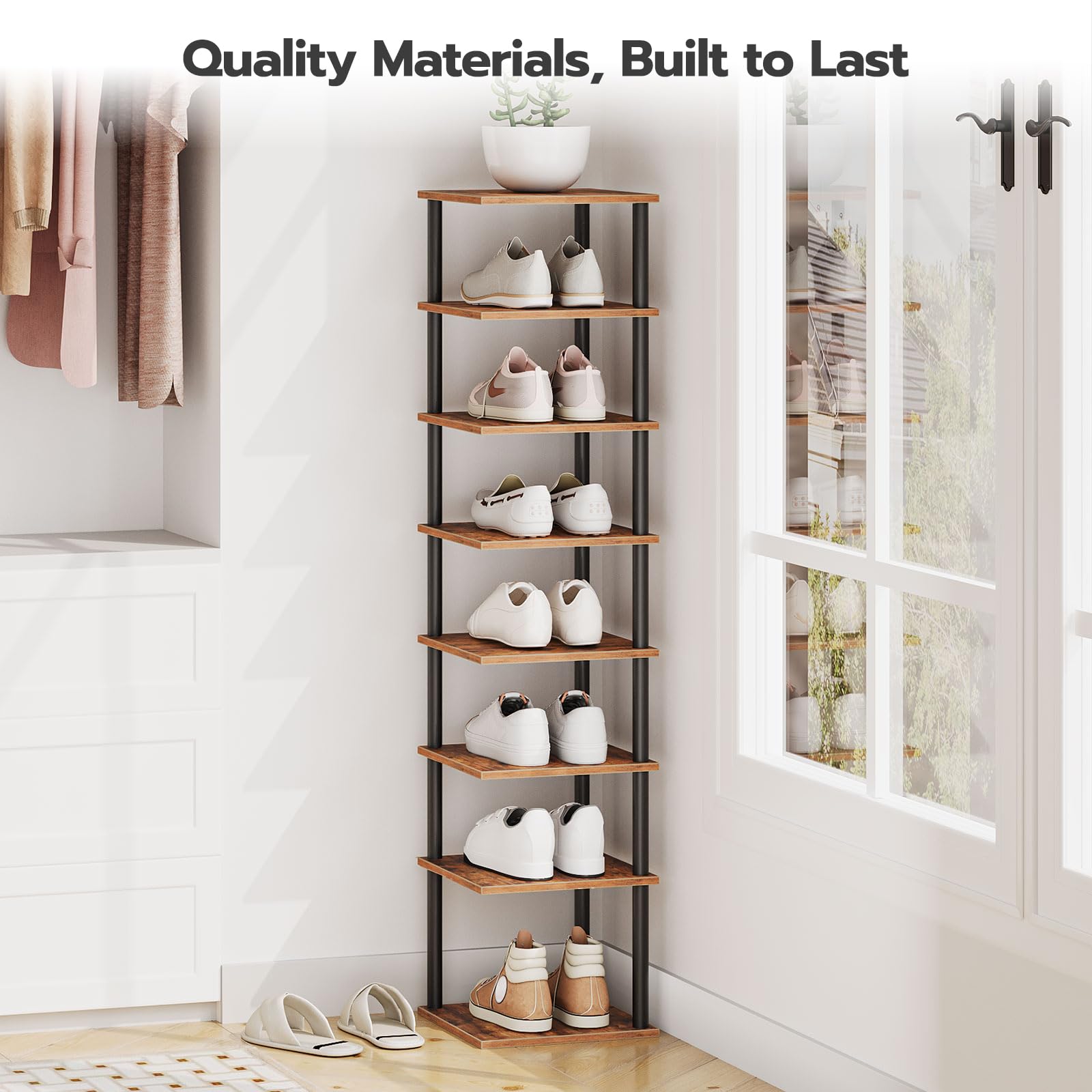 HOOBRO vertical shoe rack 8-tier side view highlighting slim footprint