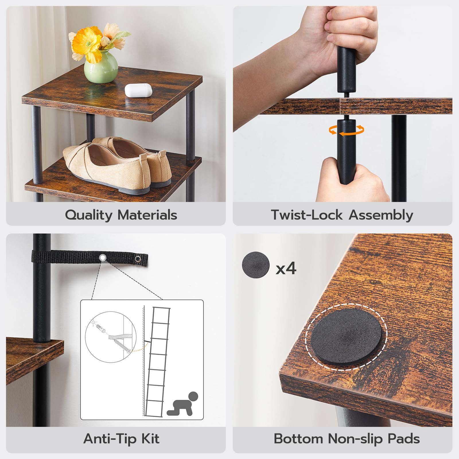 HOOBRO vertical shoe rack 8-tier twist-lock assembly in use