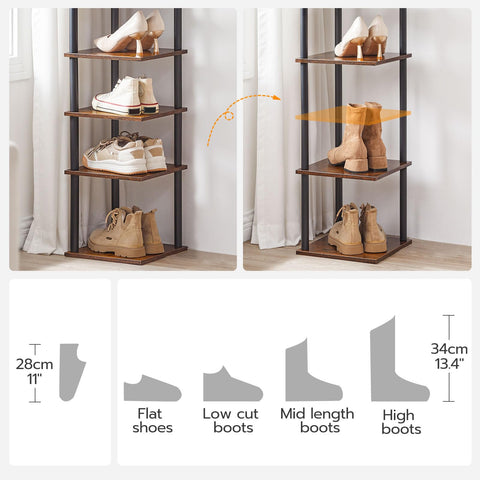 HOOBRO vertical shoe rack 8-tier with wood and metal finish
