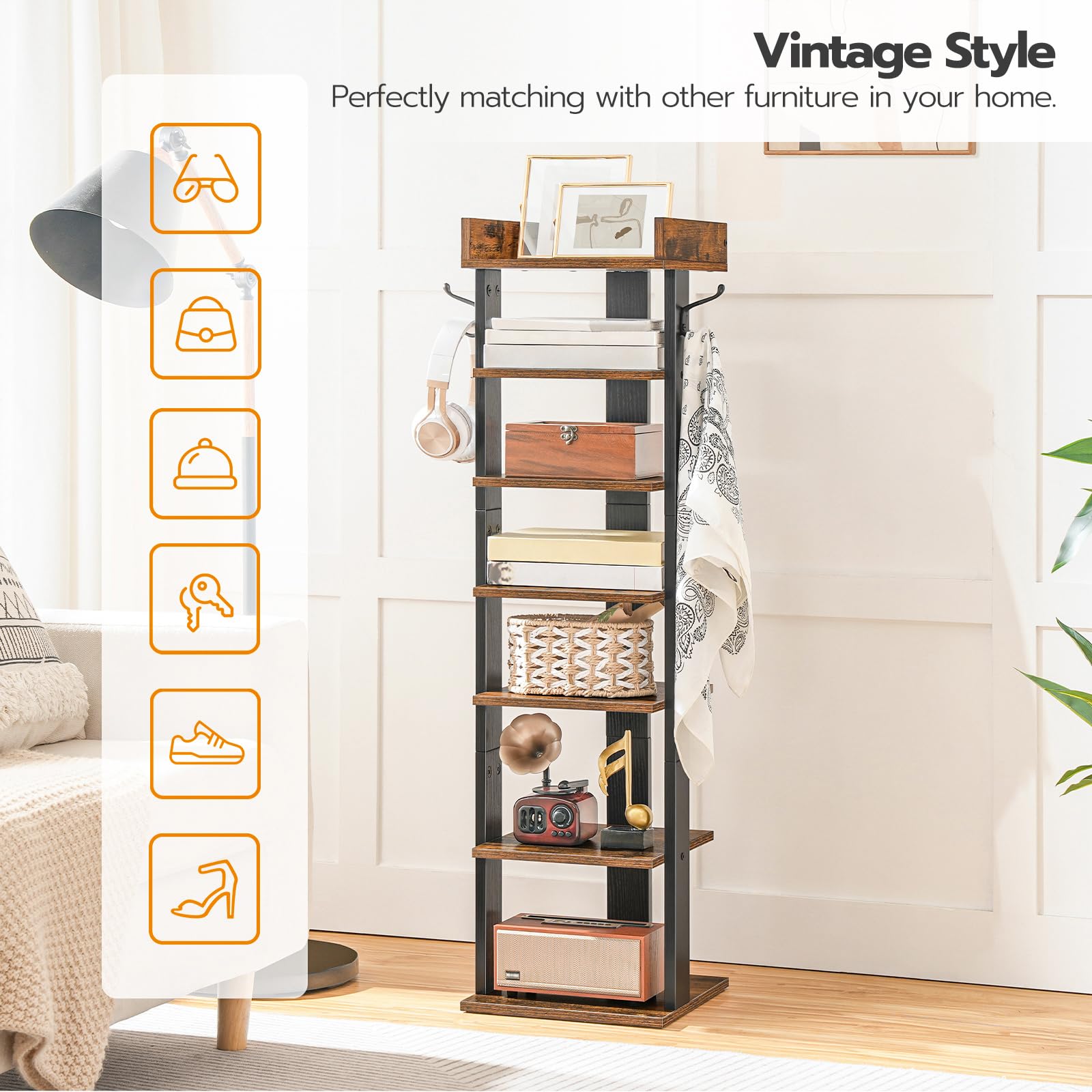 HOOBRO shoe rack shelves closeup highlighting seven compartments