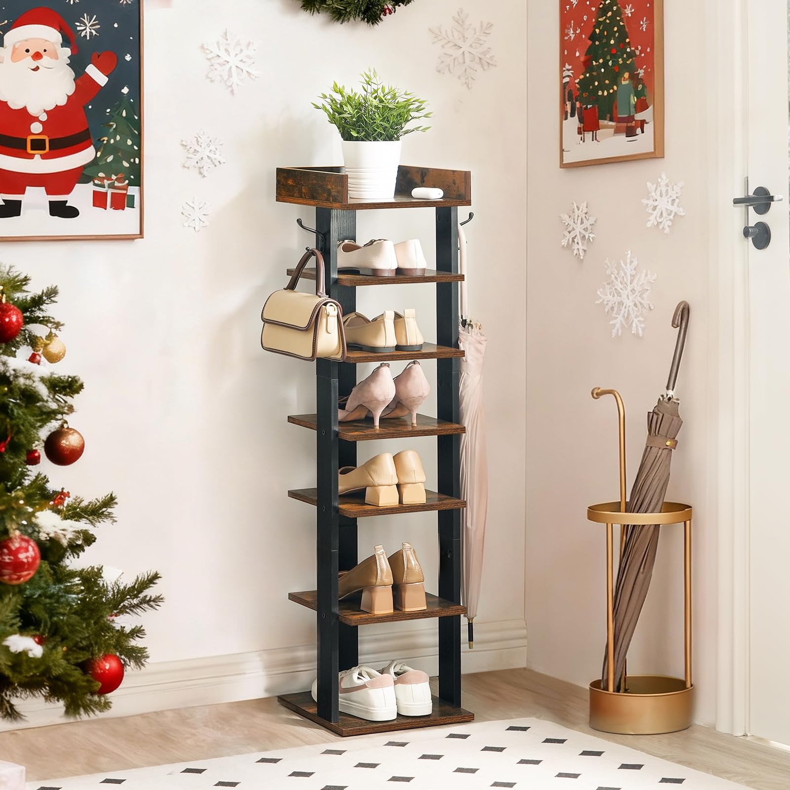 HOOBRO vertical shoe rack side view showing anti-tip stability