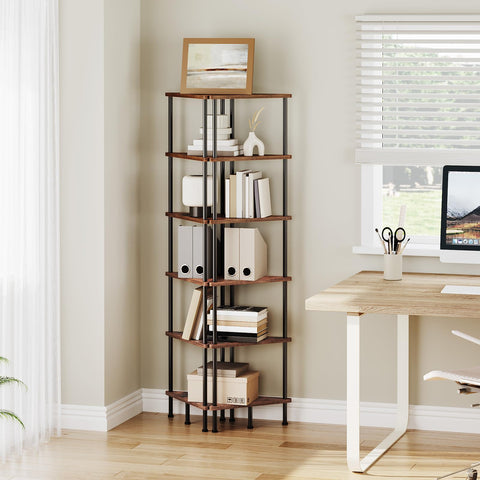 HOOBRO wall corner bookshelf fitting neatly into a compact corner