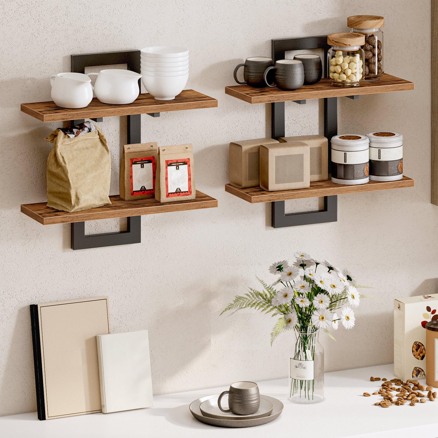 15-inch length saves wall space while adding display area.