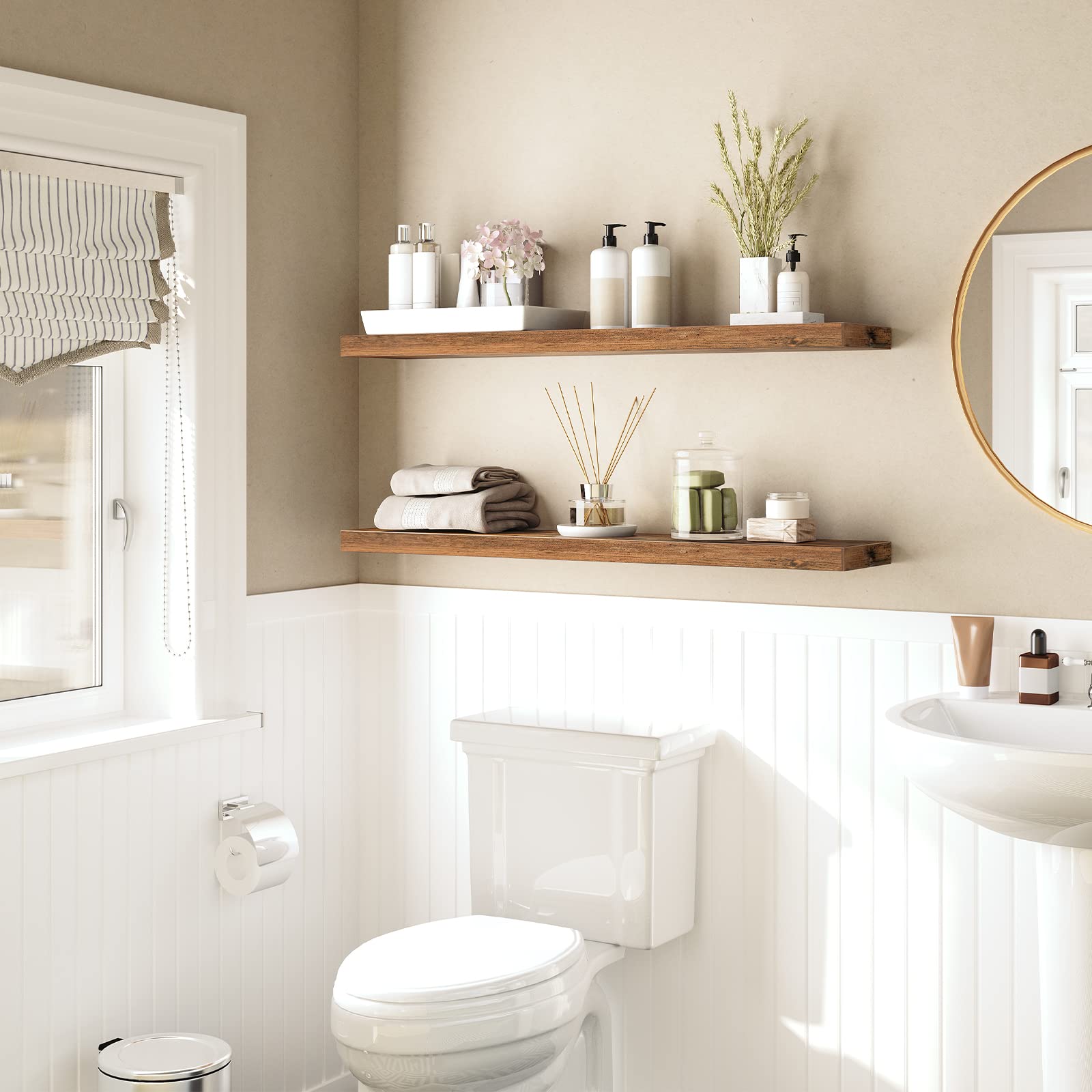 HOOBRO wall-mounted shelves with invisible brackets enhance room aesthetics while saving floor space.