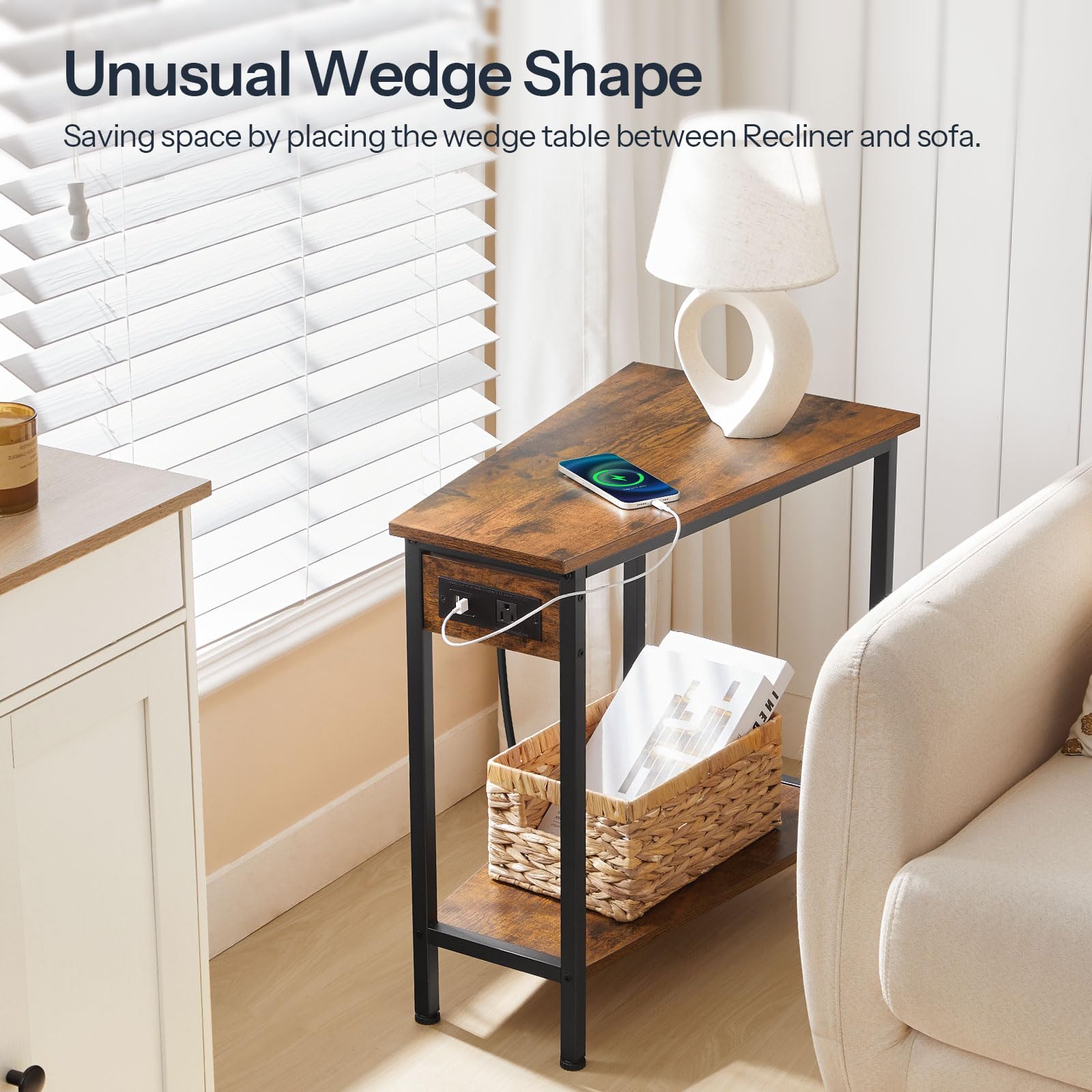 HOOBRO wedge end table easy assembly with labeled parts