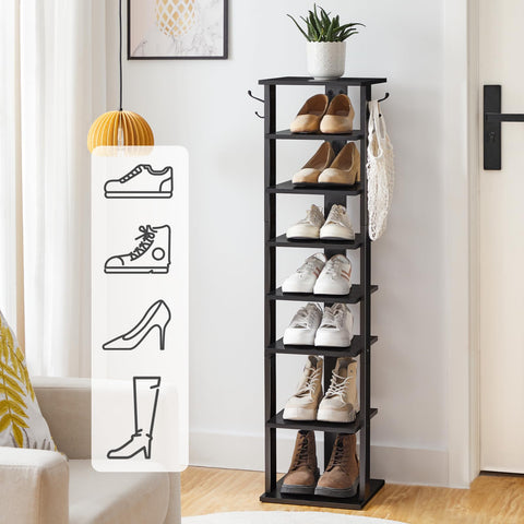 HOOBRO wooden shoe storage organizer with side hooks for umbrellas and wallets