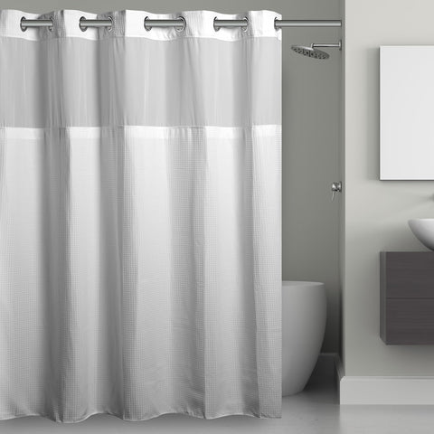Hookless It's A Snap! 3-in-1 curtain with built-in rings for easy installation.