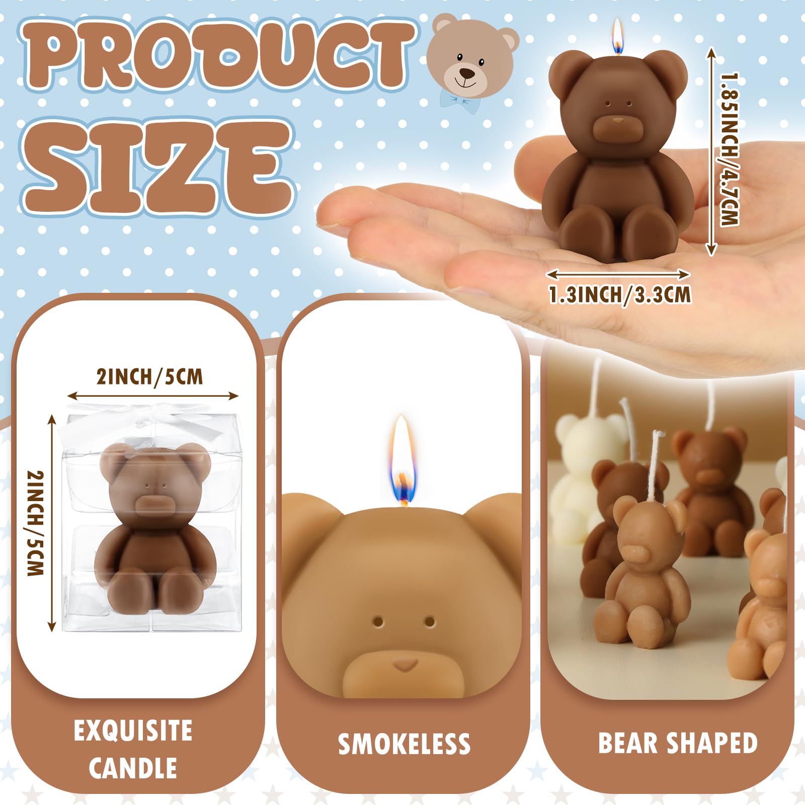 Hoolerry bear candle packaging in transparent box with bow for gifting.