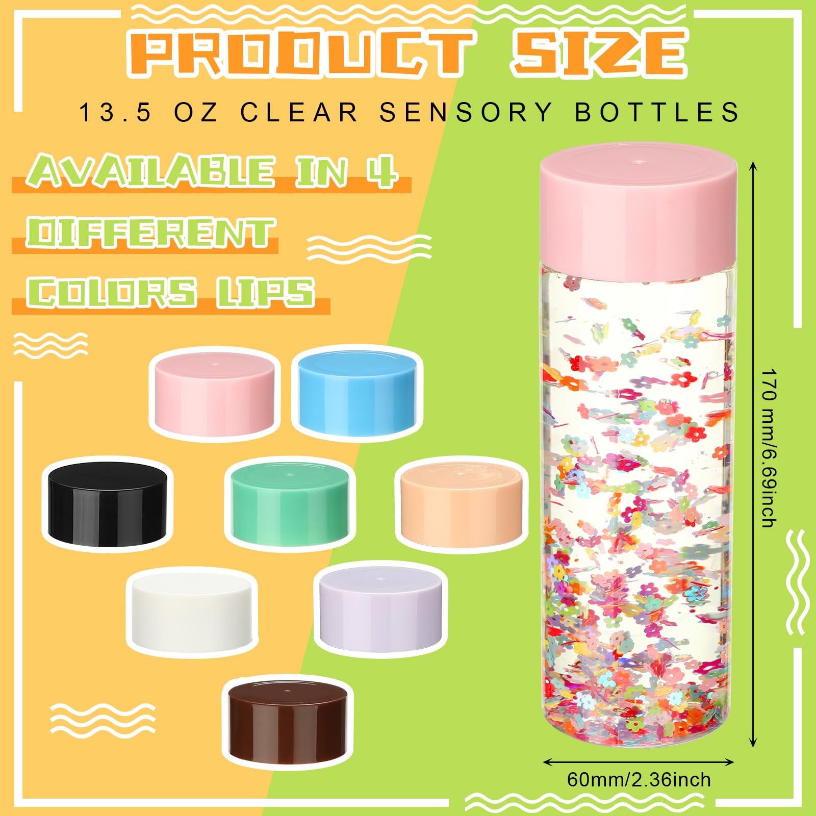 Hoolerry sensory bottles with eight lid colors for vibrant DIY decorations