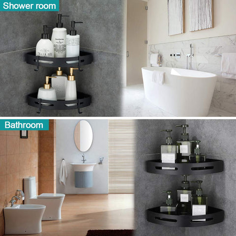 Hoomtaook 2-tier bathroom shelf maximizes storage for towels and products.