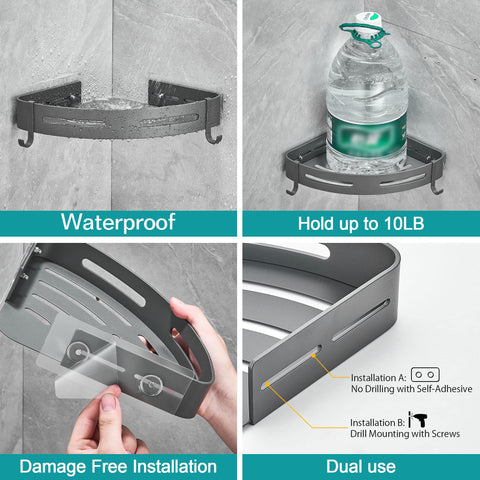 Hoomtaook adhesive corner shelf on smooth surfaces for durable bathroom storage.
