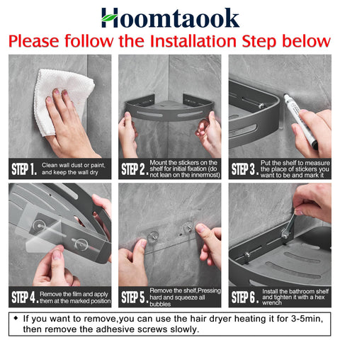 Hoomtaook corner shelf supports up to 22 lbs with strong adhesive.