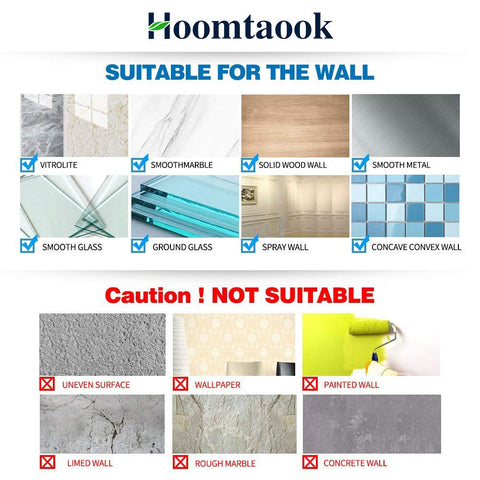 Hoomtaook traceless adhesive pads enable strong, damage-free wall mounting.