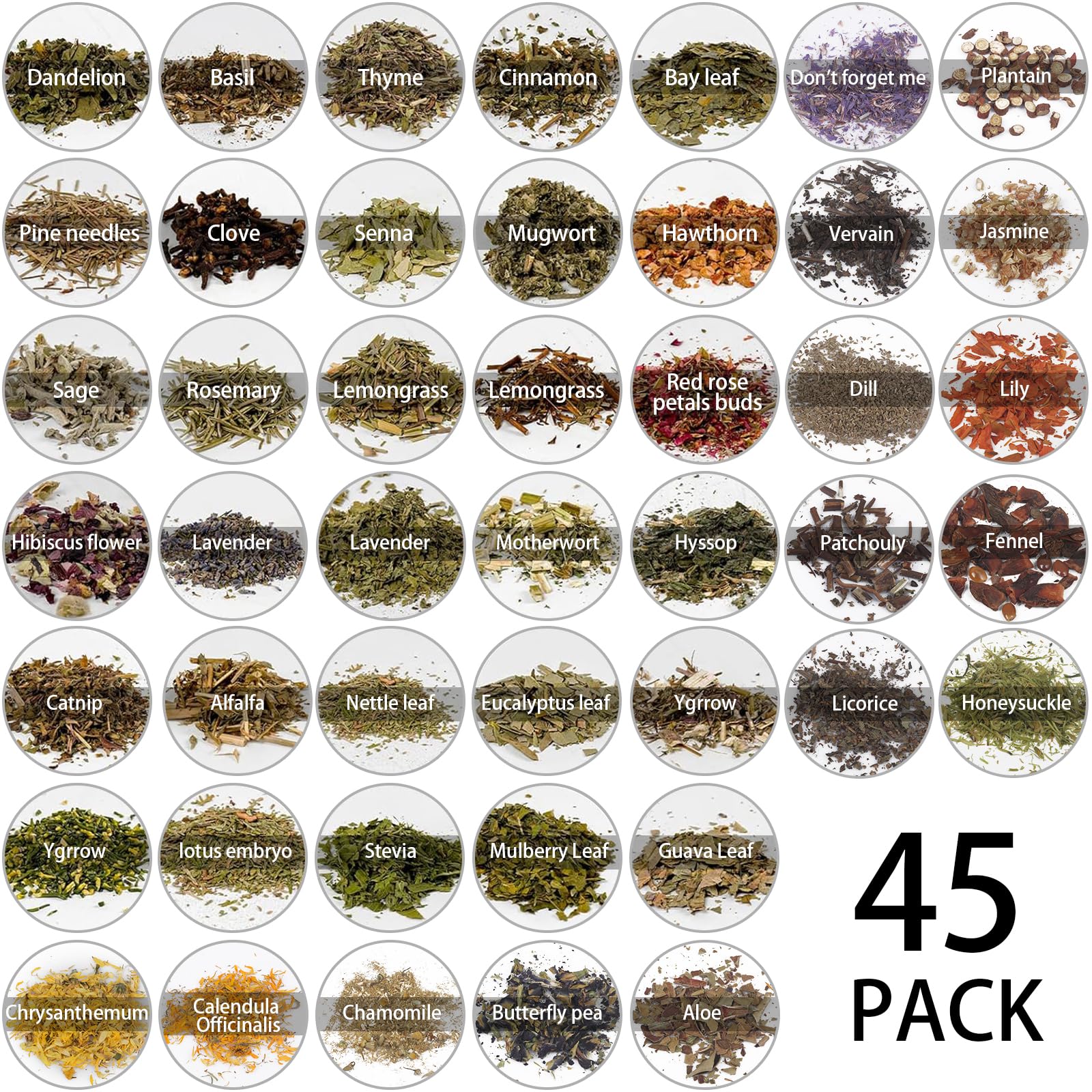 HOOMUU 45-bottle glass herb set supports versatile spellwork and altar crafting.