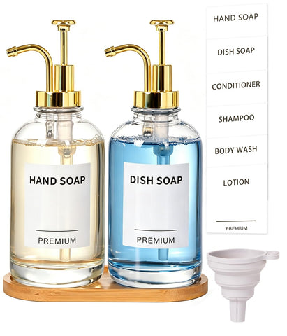 Hoousuper dish soap dispenser glass 18oz with pump for organized kitchen sink