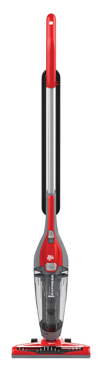 Hoover Dirt Devil Power Express Lite stick vacuum on a bare floor, lightweight and easy to maneuver.