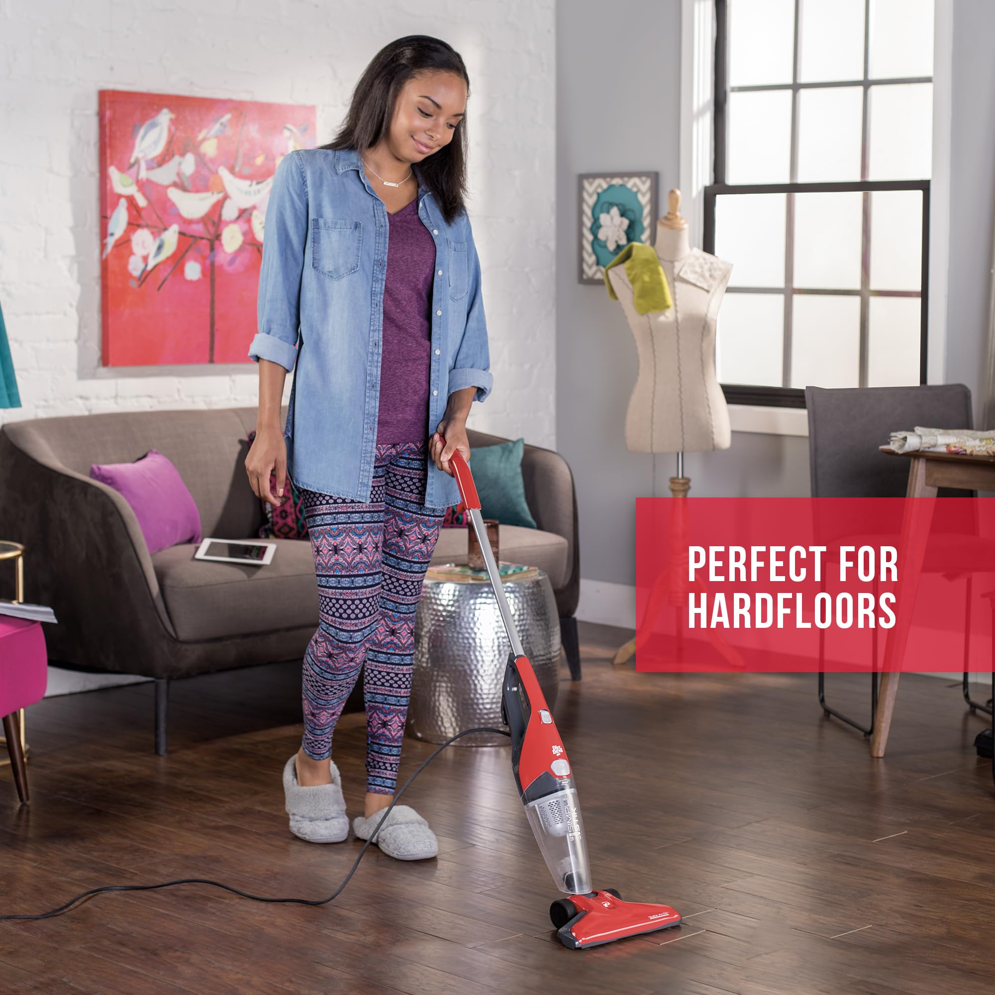 Hoover Dirt Devil Simpli Stik Plus hand-vac-mode for quick countertop mess cleanup.