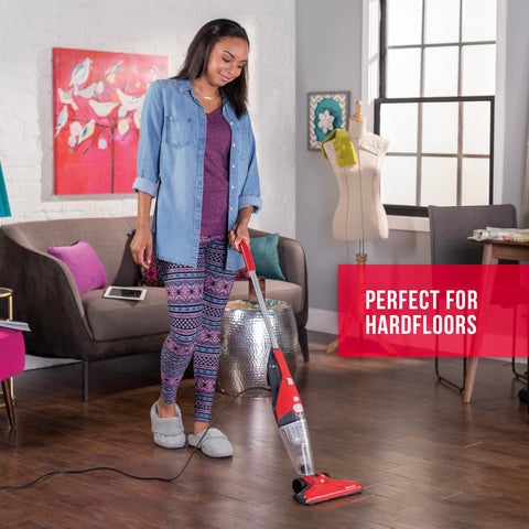 Hoover Dirt Devil Simpli Stik Plus hand-vac-mode for quick countertop mess cleanup.