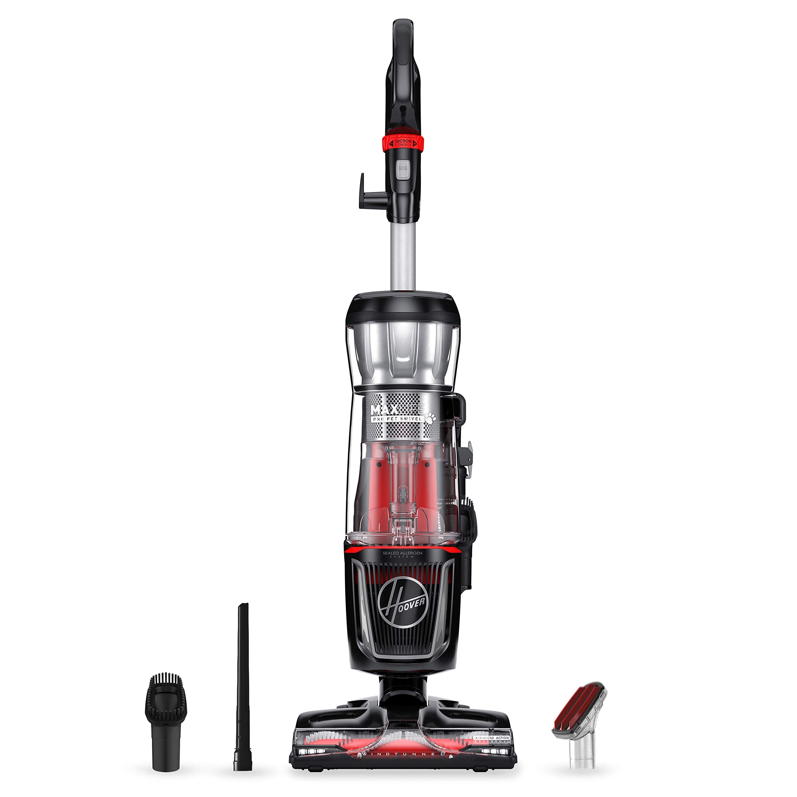 Hoover MaxLife Pro Pet Swivel front view shows strong suction for carpets and hard floors.