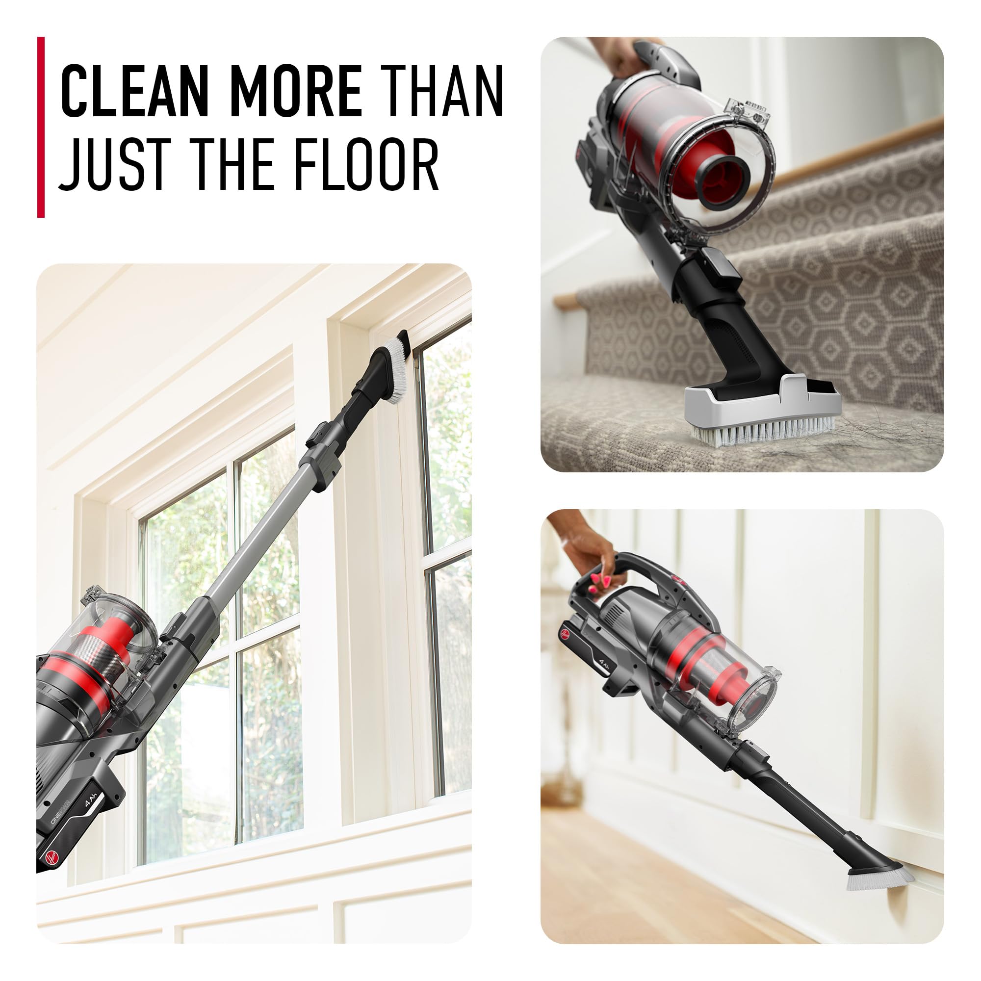 Hoover ONEPWR WindTunnel Emerge Hushstone system delivers quiet cleaning with power.