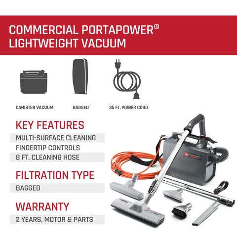 Hoover PortaPower chrome wands extend reach for high and wide-area cleaning.