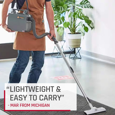Hoover PortaPower shoulder strap allows comfortable, hands-free carrying between jobs.