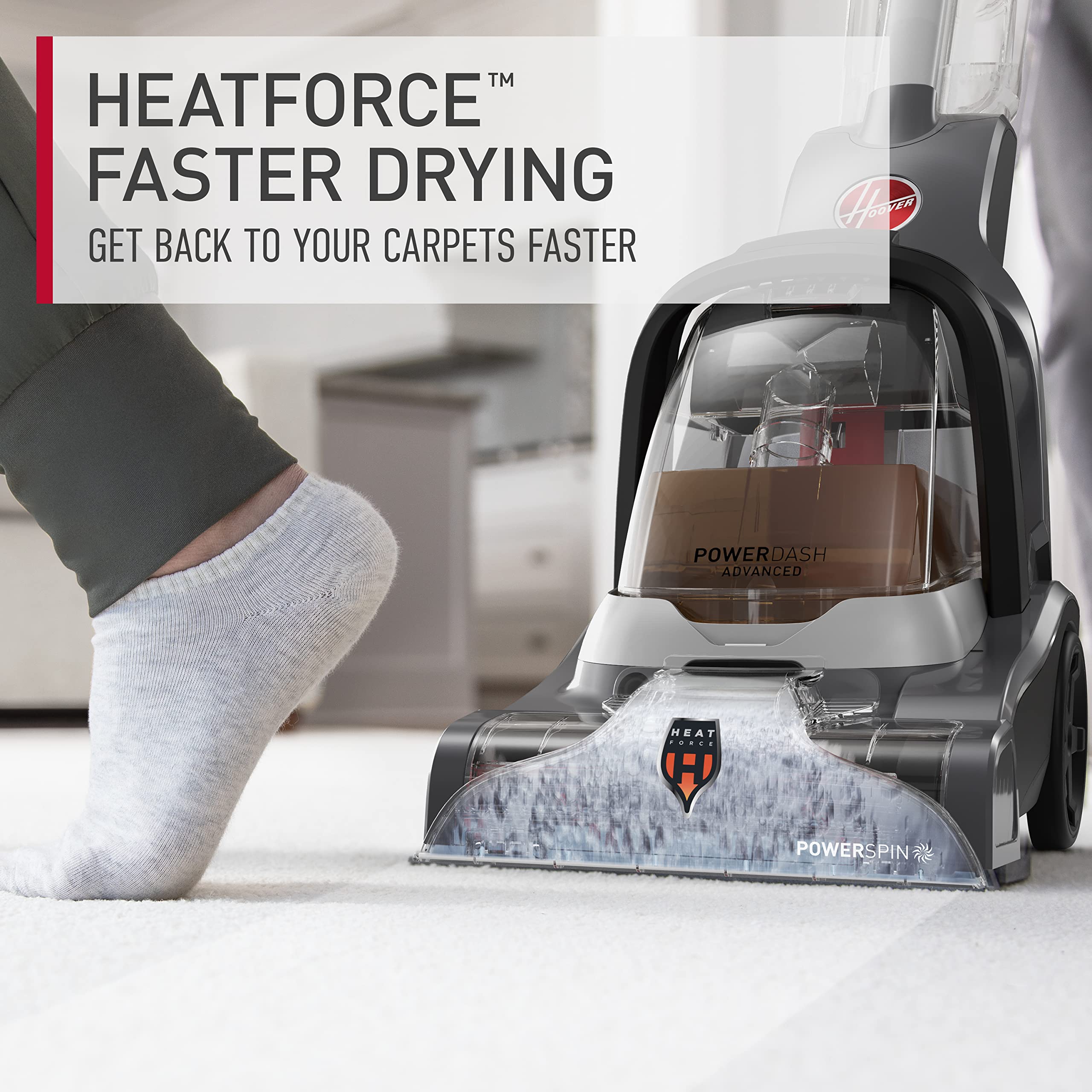 Hoover PowerDash attachments for stairs and upholstery tackling multi-surface cleaning.