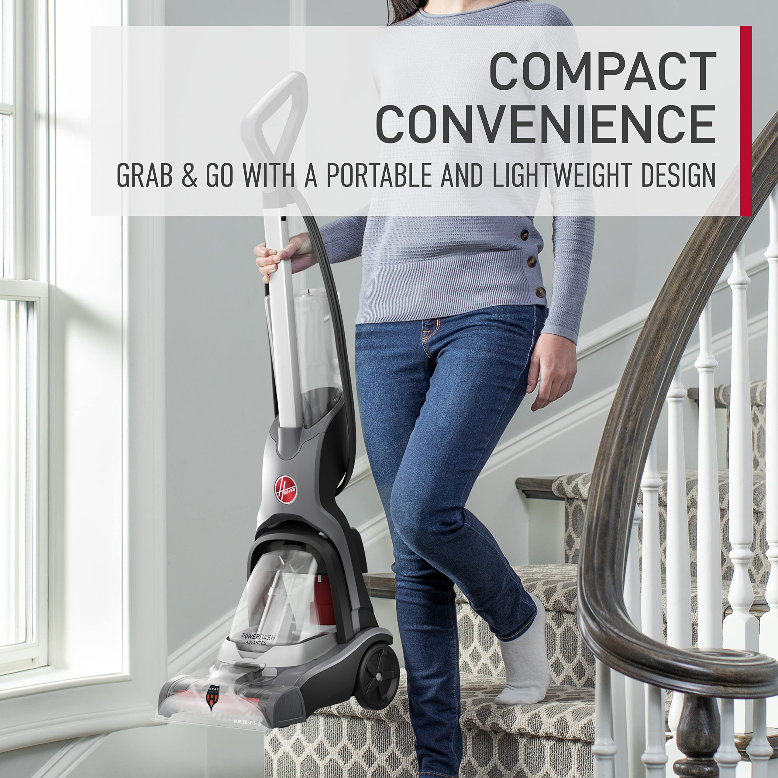 Hoover PowerDash lightweight design enables easy carrying and storage.