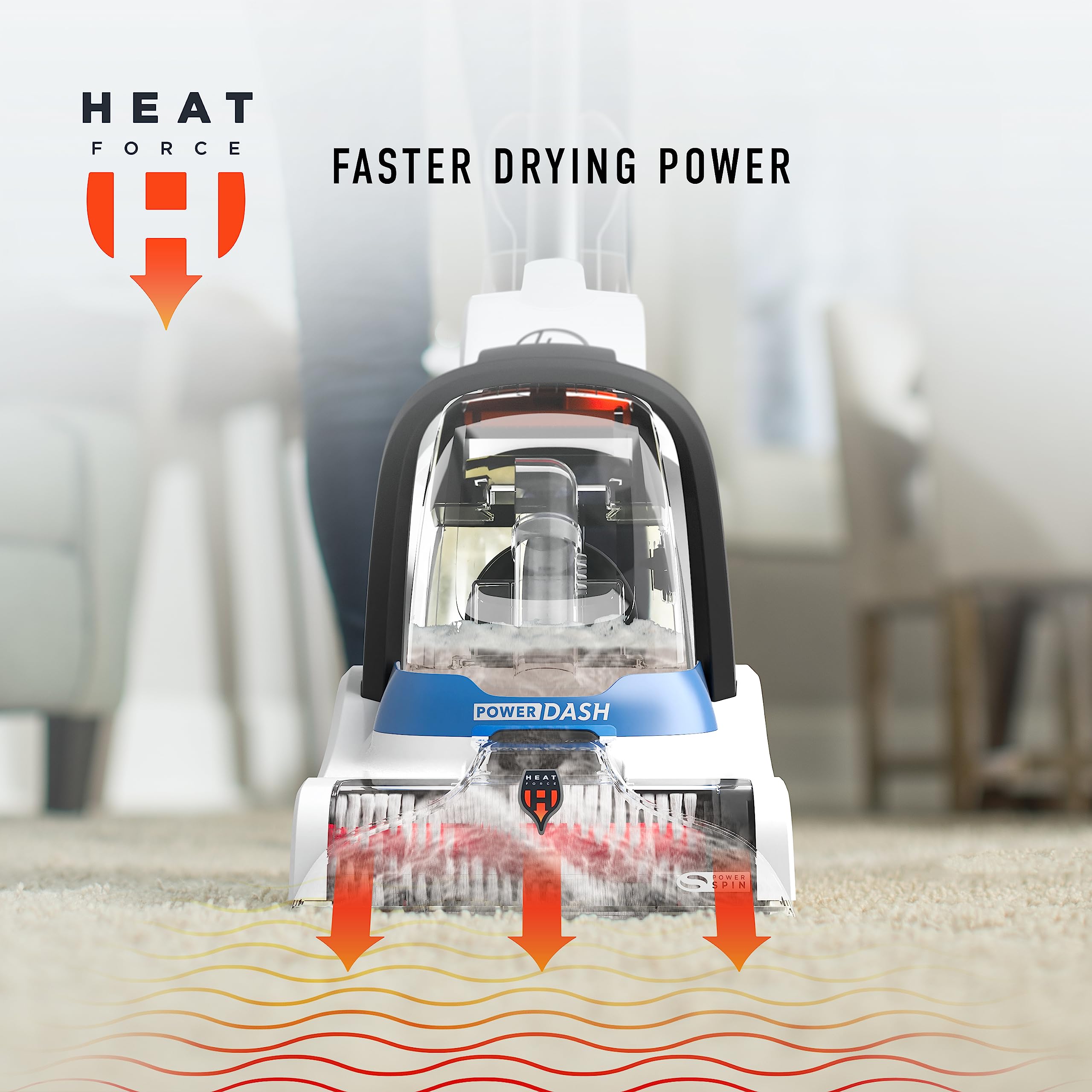 Hoover PowerDash Pet compact uses HeatForce for faster carpet drying