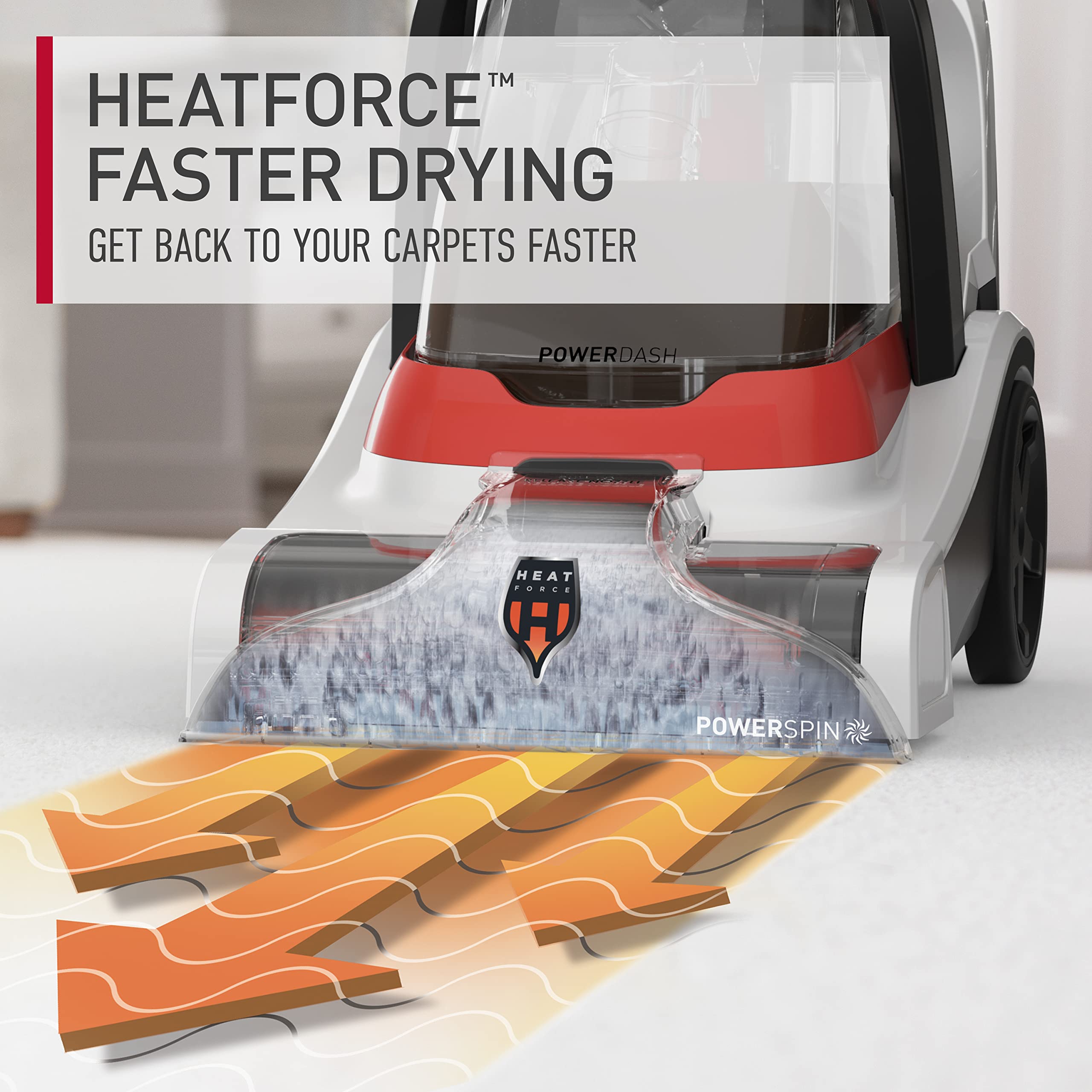 Hoover PowerDash Pet+ heatforce-drying speeds carpet drying.