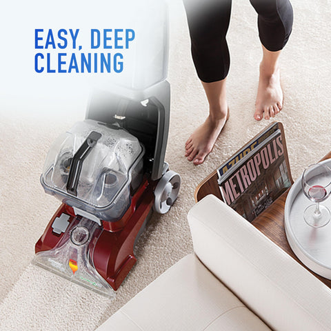Hoover PowerScrub Deluxe dual tanks keep clean solution separate from dirty water.