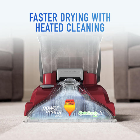 Hoover PowerScrub Deluxe HeatForce drying speeds carpet-to-dry time for a quicker clean.